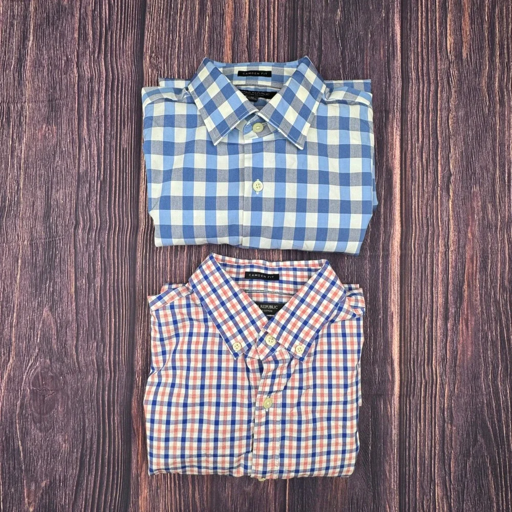 Banana Republic Camden Fit Shirt M Supima Cotton Gingham Buffalo Check Lot of 2